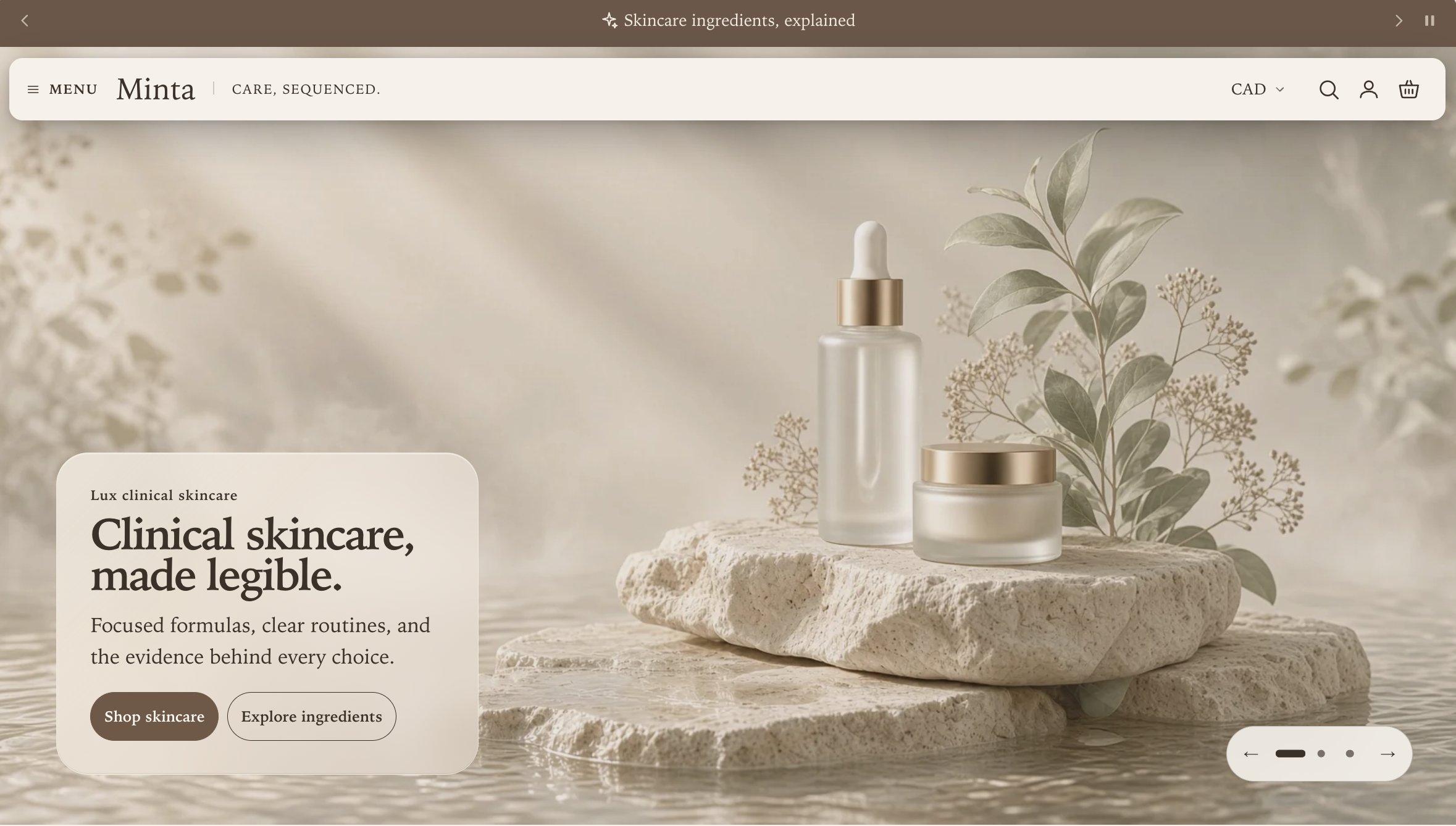Manifest storefront with a solid compact one-row Studio Menu bar
