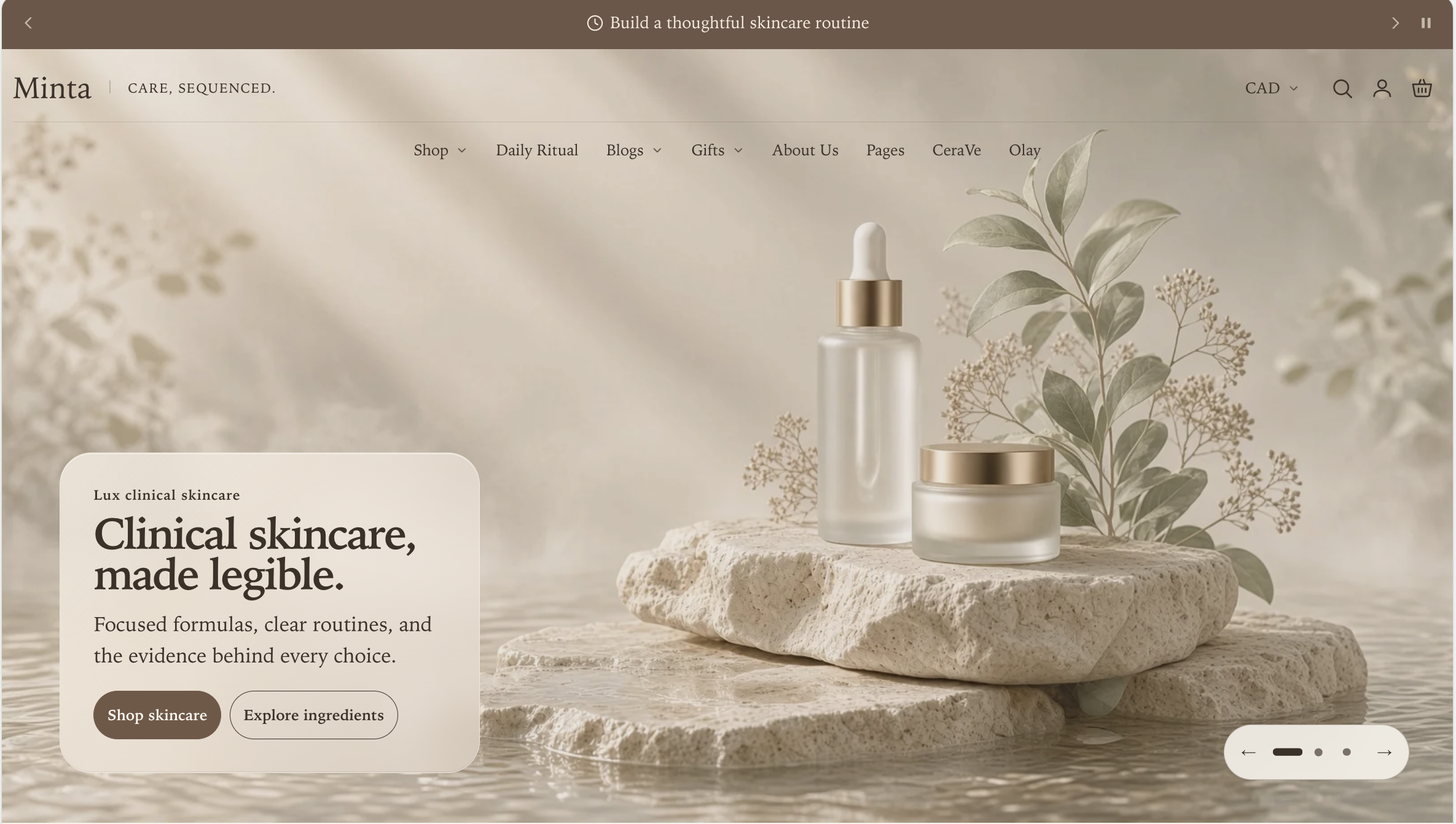 Manifest storefront with a transparent Fine outline navigation rail and no routine links