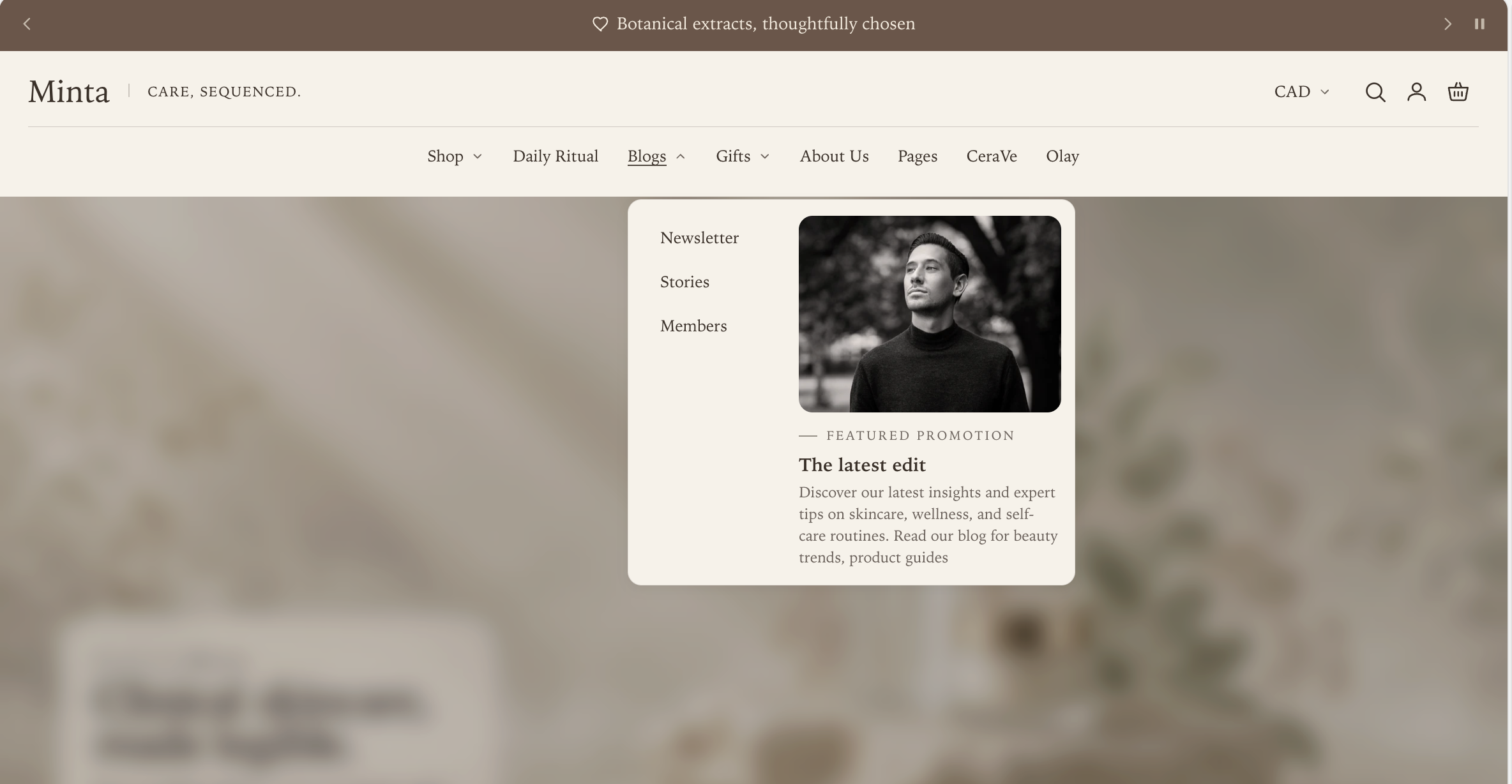 Manifest Header Columns submenu showing a short link list and a featured promotion