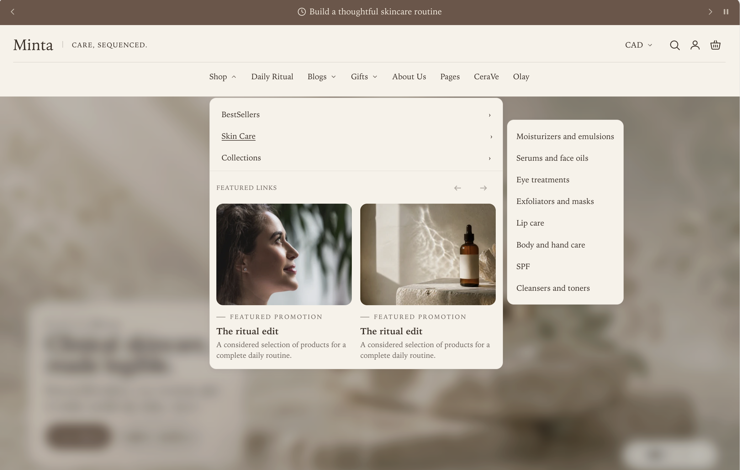 Manifest Header Fly-out panel submenu with one nested group open beside the parent panel
