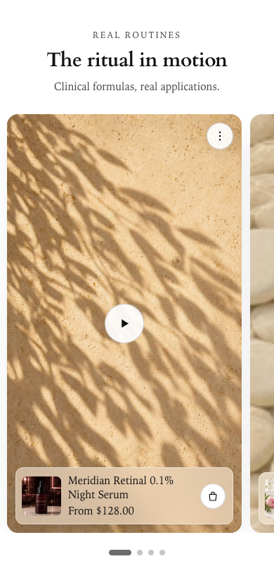 The Video reels section rendered at mobile width